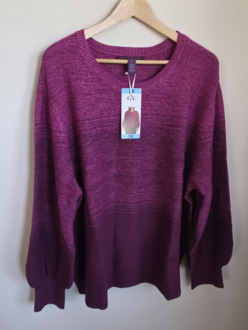 Gloria Vanderbilt Knit Sweater Dark Pink Ombre NWT 3X